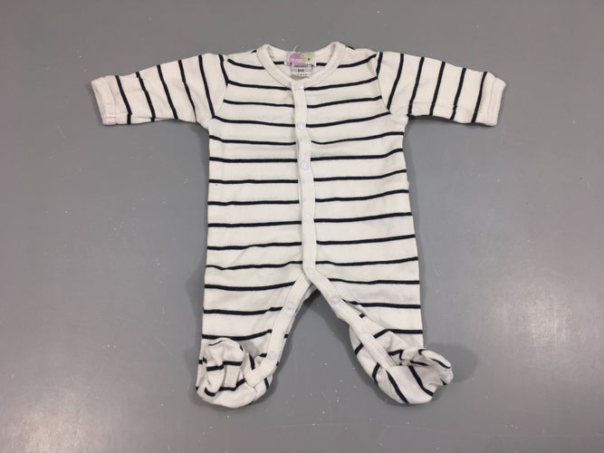Pyjama jersey blanc rayé bleu marine, légèrement bouloché, moins cher chez Petit Kiwi