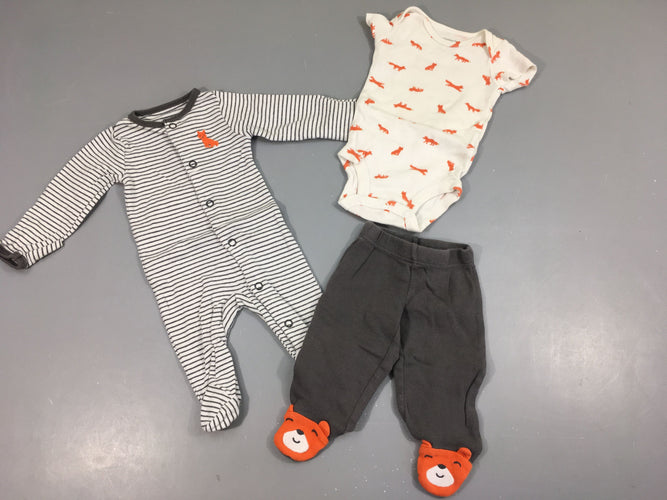 Pyjama jersey blanc rayé gris + body m.c + Pantalon gris foncé boulloché, moins cher chez Petit Kiwi