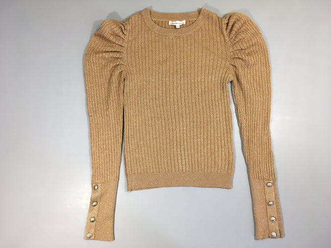 Pull court léger doré pailleté côtelé boutons dorés, moins cher chez Petit Kiwi