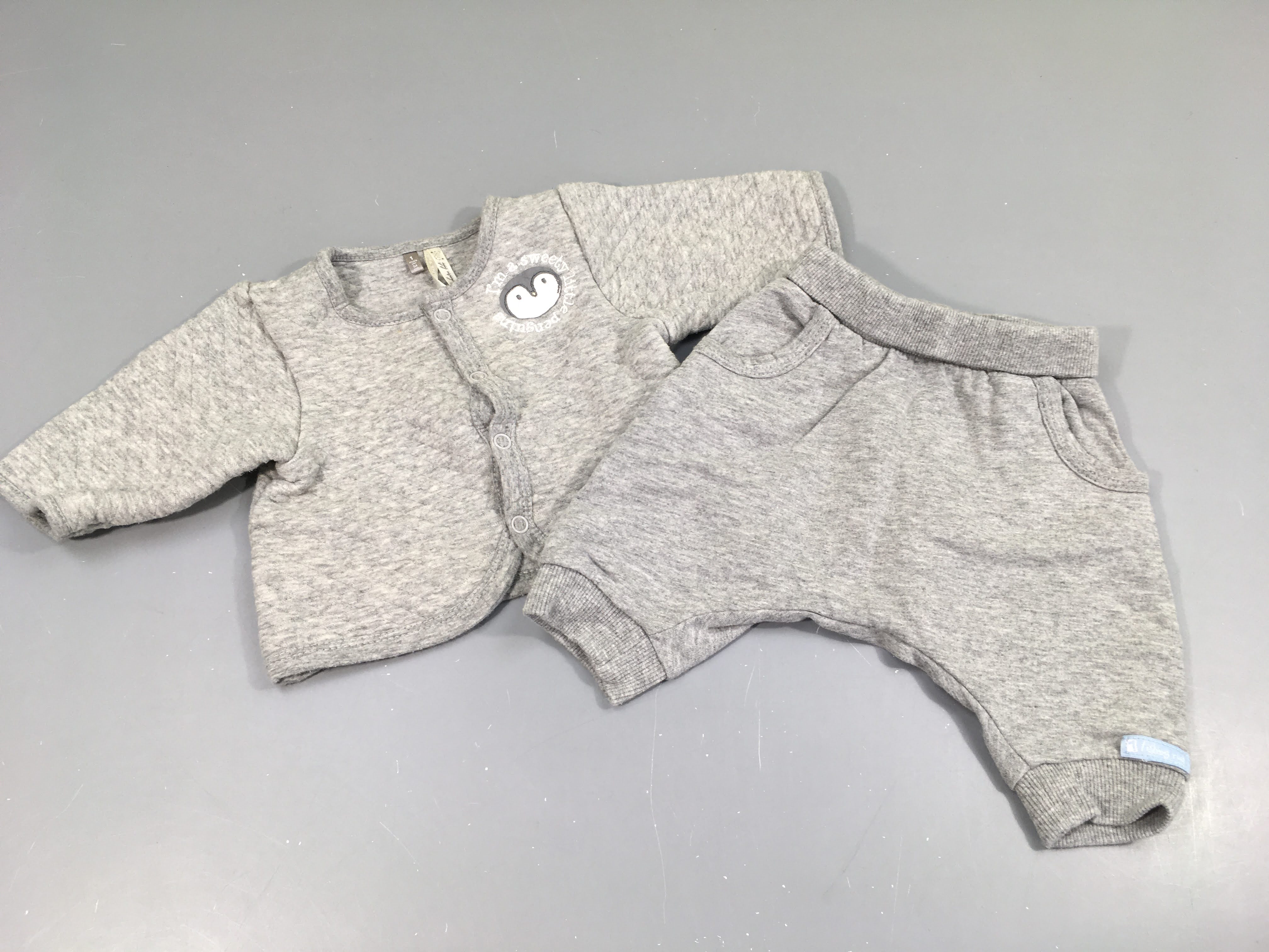 Ensemble molleton gris chiné pingouin