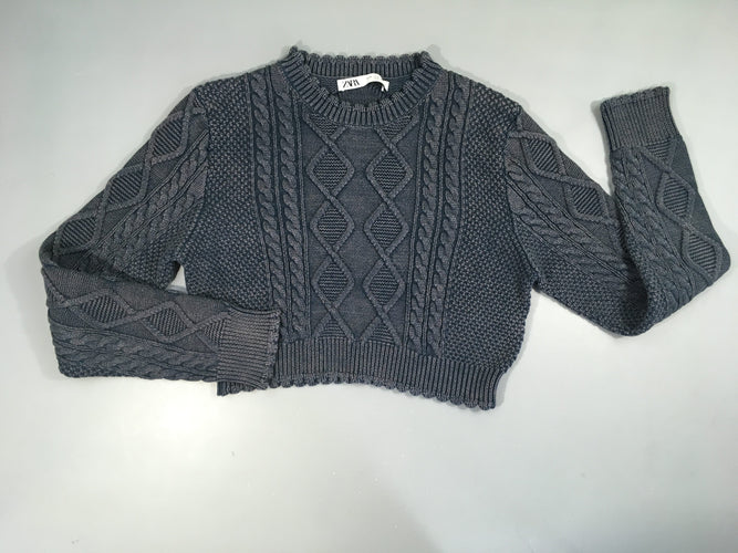 Pull court torsades bleu foncé chiné effet usé, moins cher chez Petit Kiwi