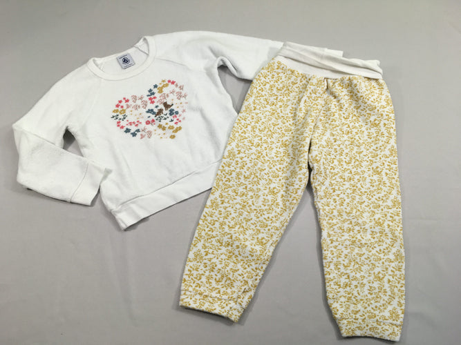 Pyjama 2pc éponge blanc coeur fleuri, moins cher chez Petit Kiwi