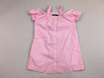 Robe blanche ligné rose épaules dénudées boutons