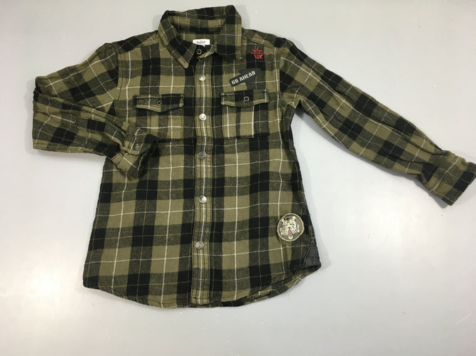 Chemise m.l flanette à carreaux kaki/noir, moins cher chez Petit Kiwi