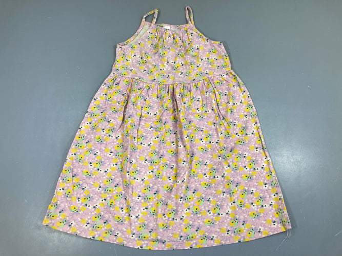 Robe fines bretelles jersey mauve fleurs jaunes, moins cher chez Petit Kiwi