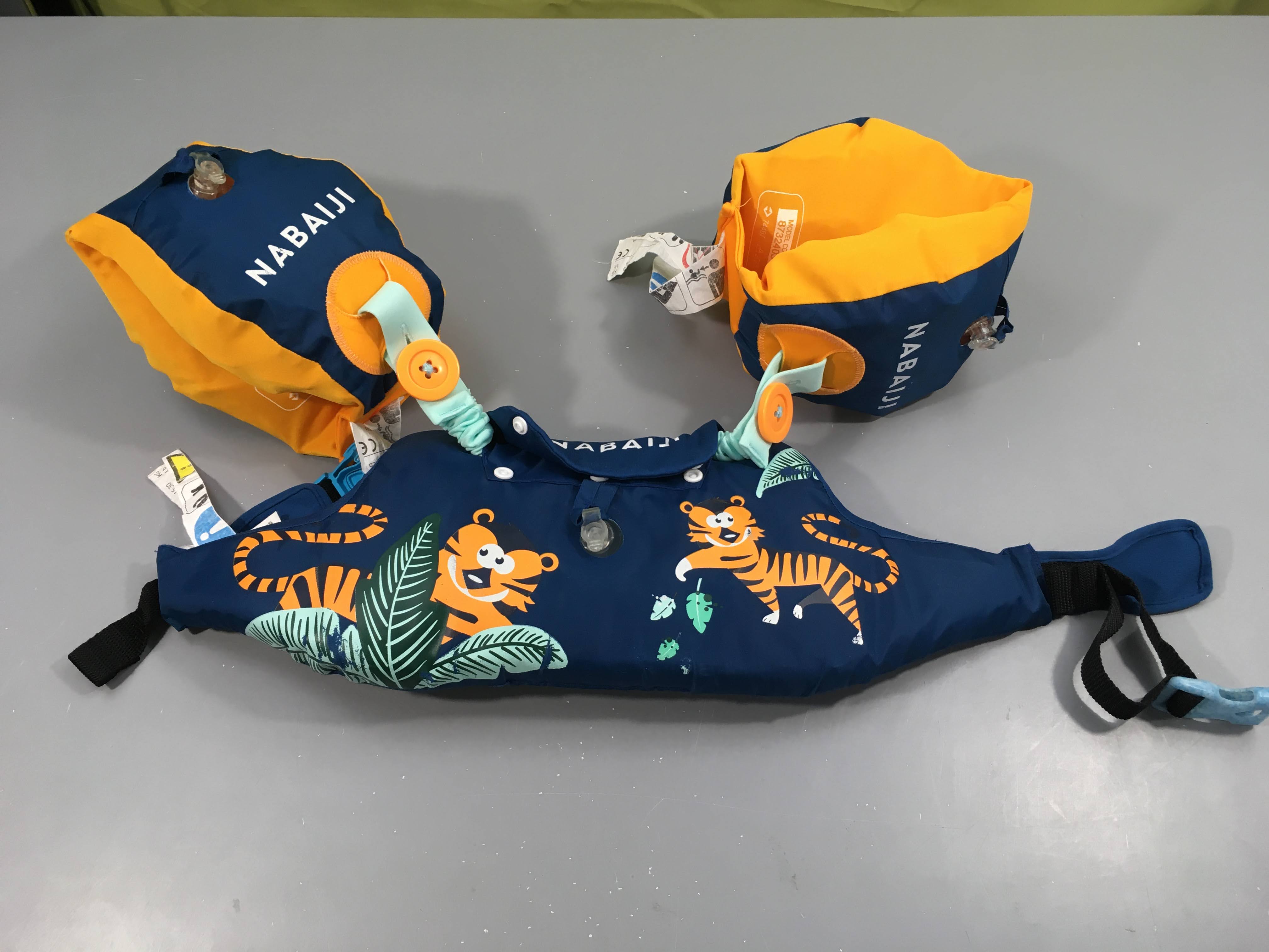 Brassards-Ceinture de piscine évolutif Nabaiji bleu/orange tigres 15à 30 kg