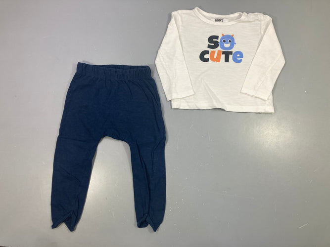Ensemble 2pcs t-shirt m.l écru monstre, pantalon marine jersey, Bub'l, moins cher chez Petit Kiwi