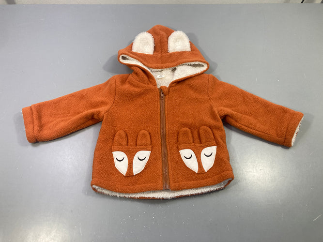 Gilet polar zippé capuche polaire orange renard oreilles, moins cher chez Petit Kiwi