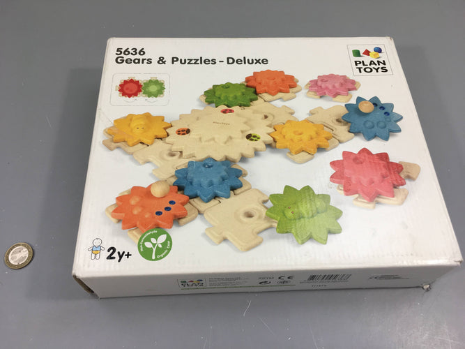 Puzzles engrenages - Plan Toys, +2a - manque 2 pièces, moins cher chez Petit Kiwi