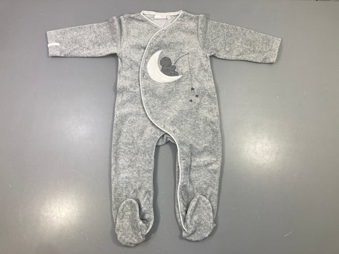 Pyjama velours gris chiné lune étoiles combinaison, moins cher chez Petit Kiwi