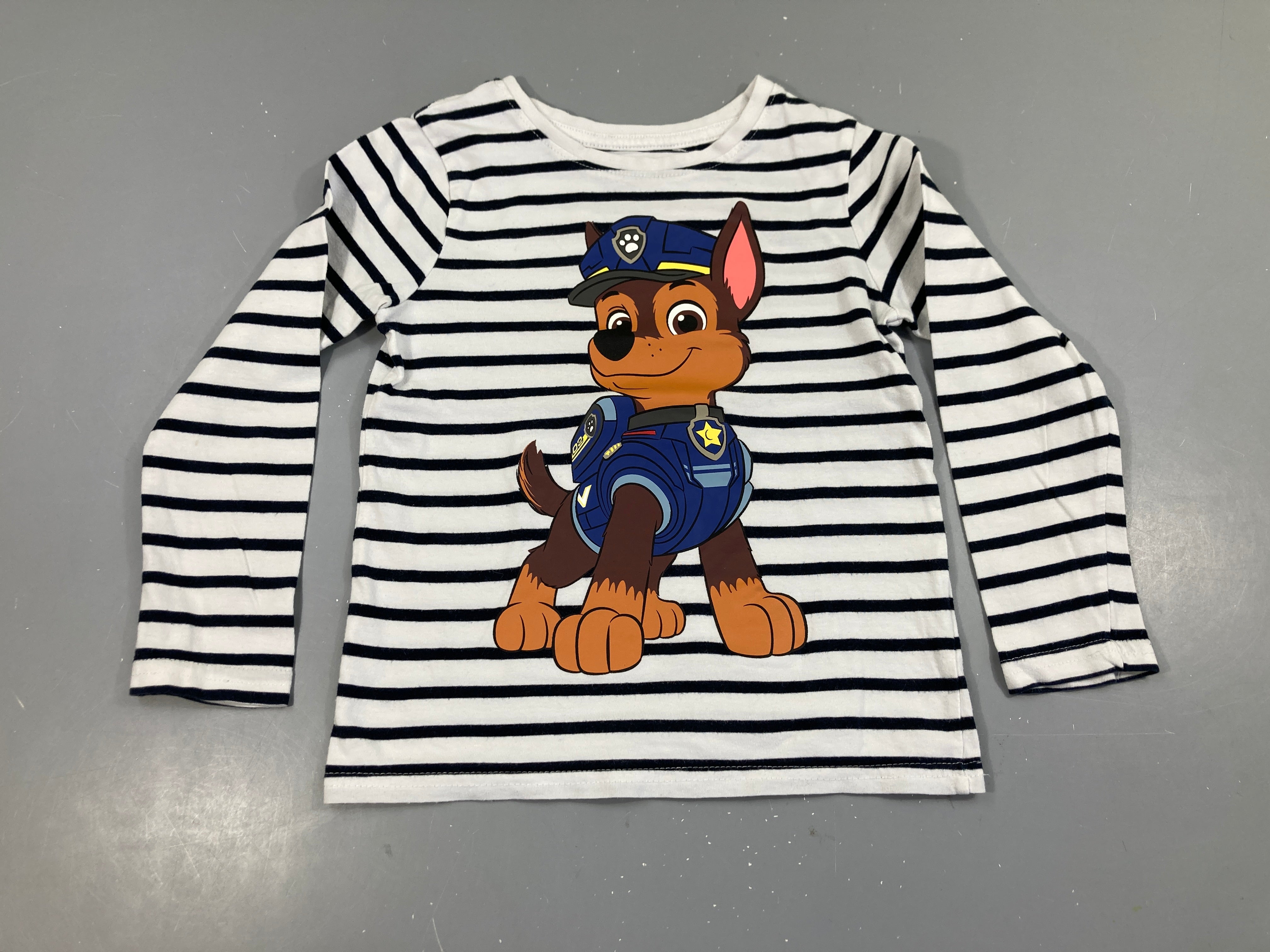 T-shirt m.l blanc rayé bleu Pat Patrouille