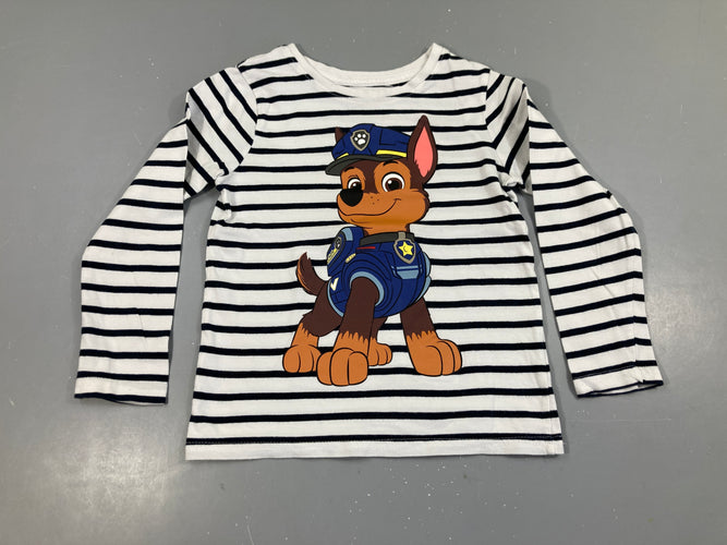 T-shirt m.l blanc rayé bleu Pat Patrouille, moins cher chez Petit Kiwi
