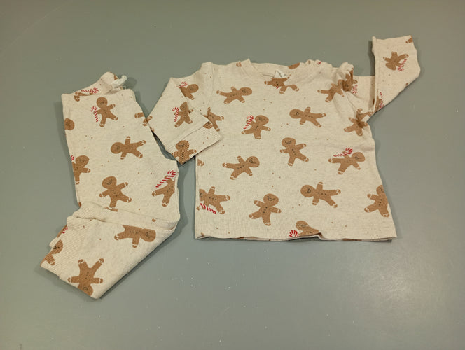 Pyjama 2pcs jersey beige clair texturé, bonhommes de pain d'épice, moins cher chez Petit Kiwi