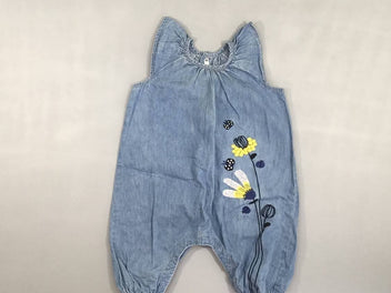 Combinaison m.c denim broderies fleurs