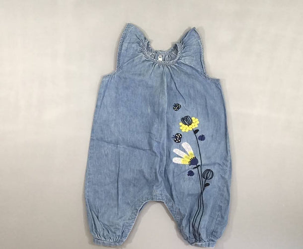 Combinaison m.c denim broderies fleurs, moins cher chez Petit Kiwi