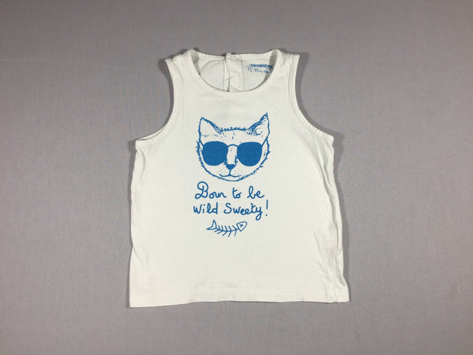 T-shirt s.m blanc chat bleu, moins cher chez Petit Kiwi