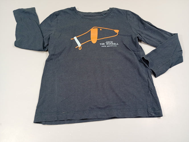 T-shirt m.l bleu marine, chien "Jack the russel", moins cher chez Petit Kiwi