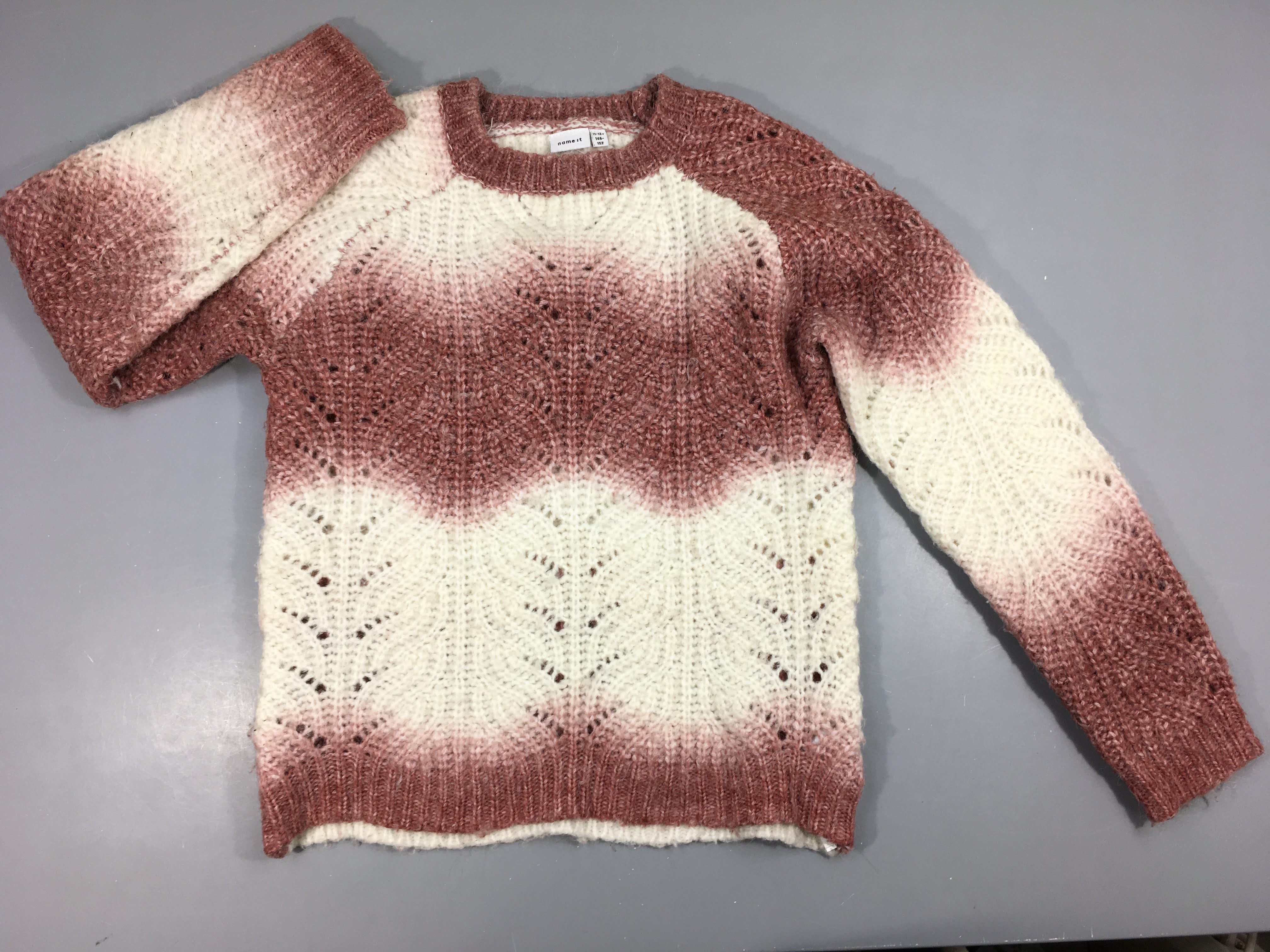 Pull mailles blanc-vieux rose 5%Laine