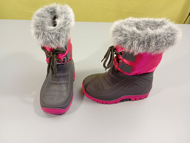 Etat neuf bottes de neige fourrées bi-matière rose satiné, caoutchouc gris -24, moins cher chez Petit Kiwi