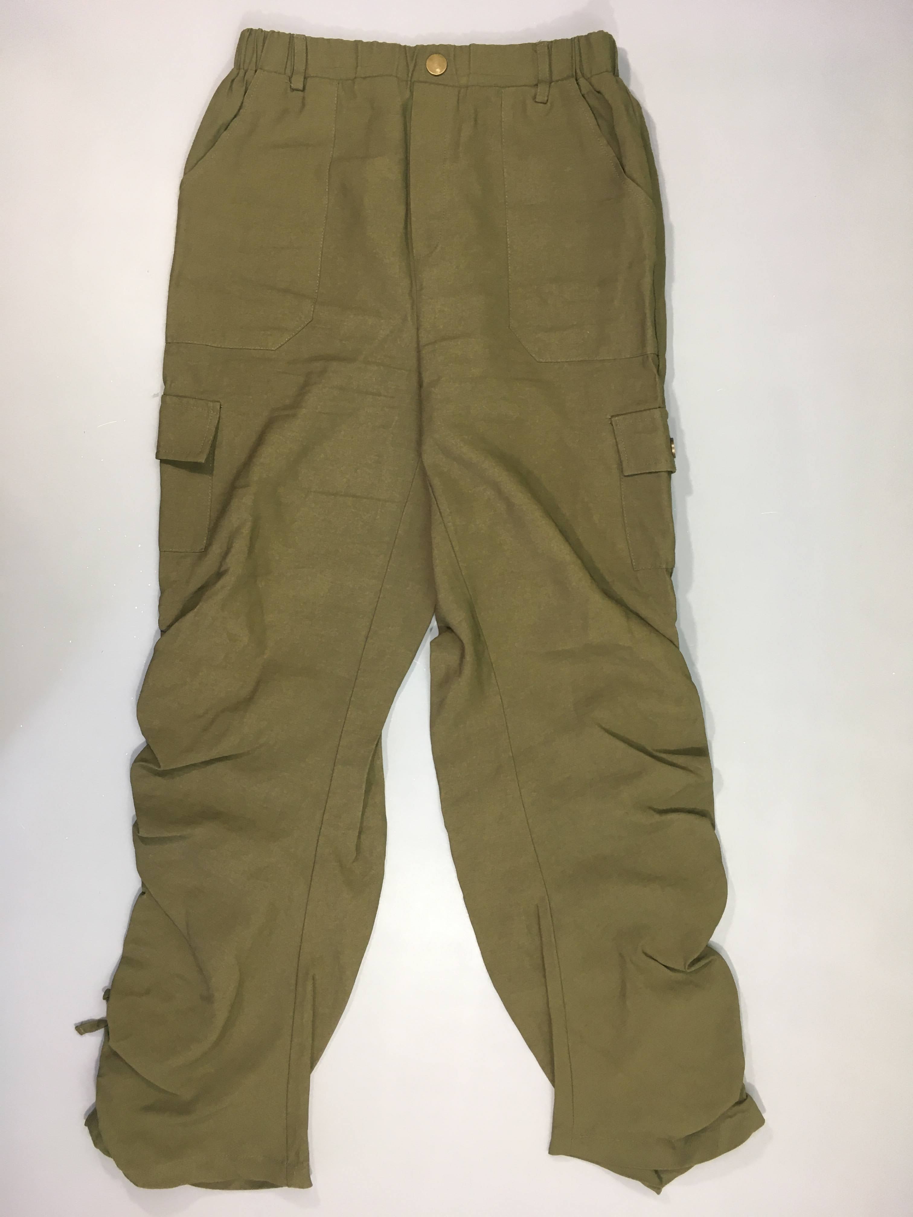 Pantalon fluide kaki froncé cotés