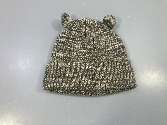 Bonnet chiné gris-kaki écru oreilles, moins cher chez Petit Kiwi