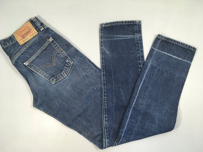 Jeans Levi's foncé 28-32 Etiquette Levi's poche enlevée + traces délavées dues à 1 bord fait bas jambes, moins cher chez Petit Kiwi