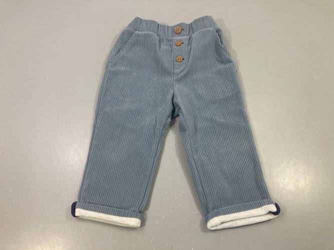 Pantalon velours côtelé bleu gris à revers, moins cher chez Petit Kiwi