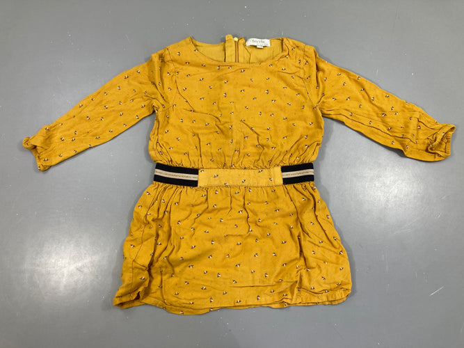 Robe m.l jersey moutarde fleurie boulochée, moins cher chez Petit Kiwi
