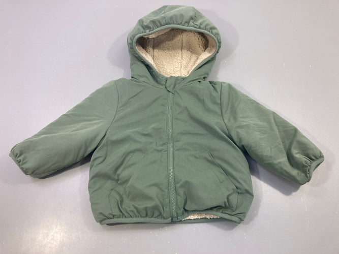 Veste réversible zippée capuche sherpa/vert sauge, moins cher chez Petit Kiwi