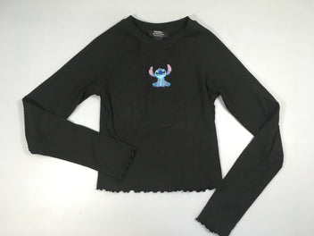 T-shirt m.l noir col montant côtelé Stitch
