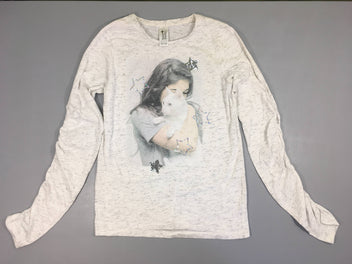 T-shirt m.l gris clair chiné fille chat étoiles sequins Bouloché