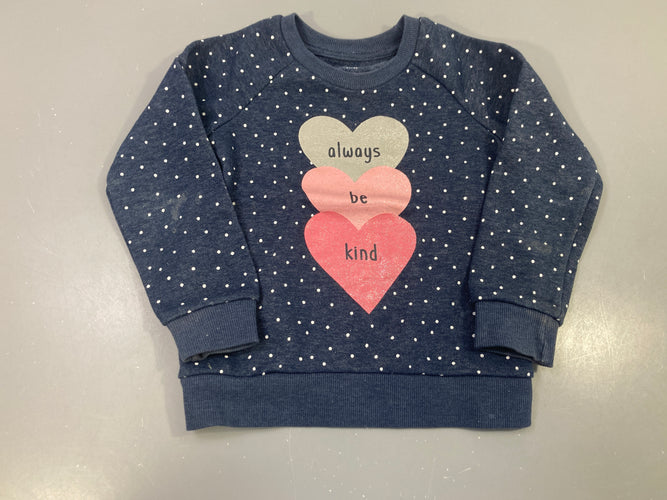 Sweat bleu marine à pois always be kind coeurs, moins cher chez Petit Kiwi