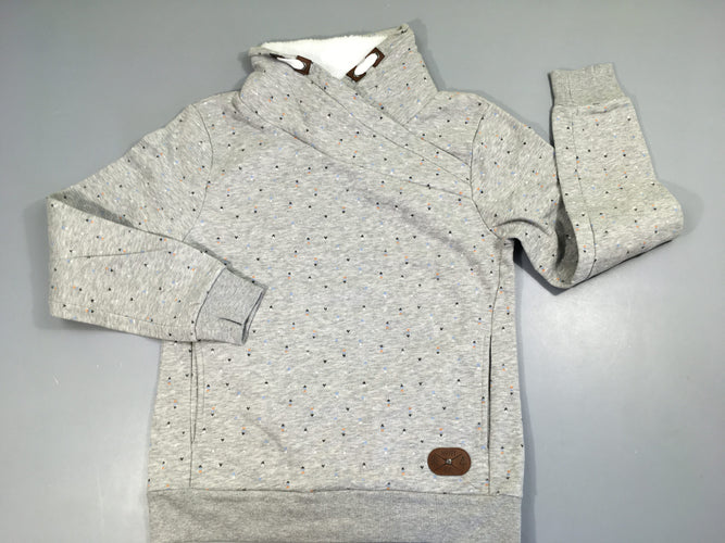 Sweat gris chiné coeurs col châle doublé peluche, moins cher chez Petit Kiwi