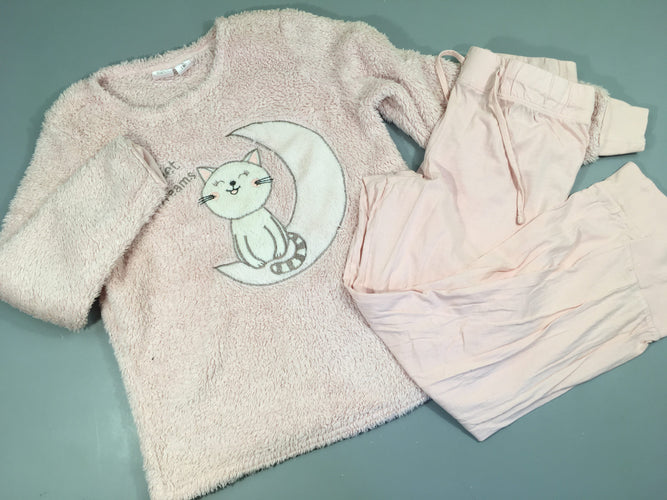Pyjama 2 pcs peluche/jersey rose chat, moins cher chez Petit Kiwi