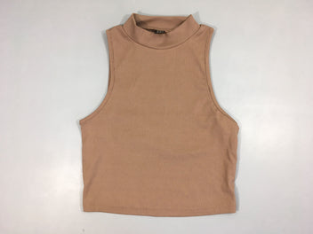 Crop Top s.m brun côtelé col montant