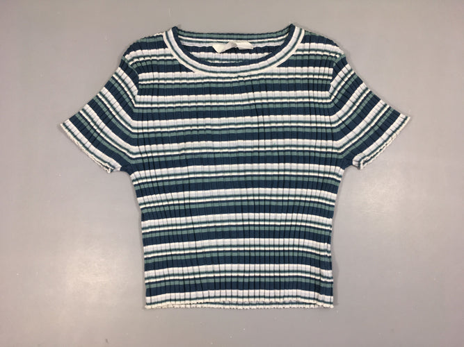 T-shirt m.c bleu rayé clair côtelé, moins cher chez Petit Kiwi