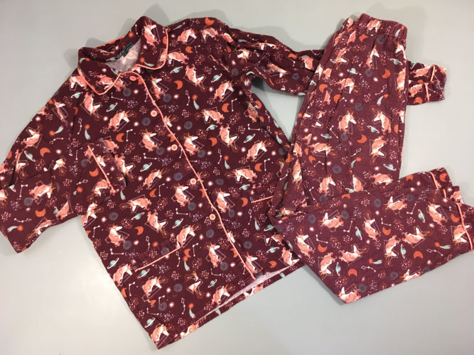 Pyjama 2 pcs flanelle aubergine licornes, moins cher chez Petit Kiwi