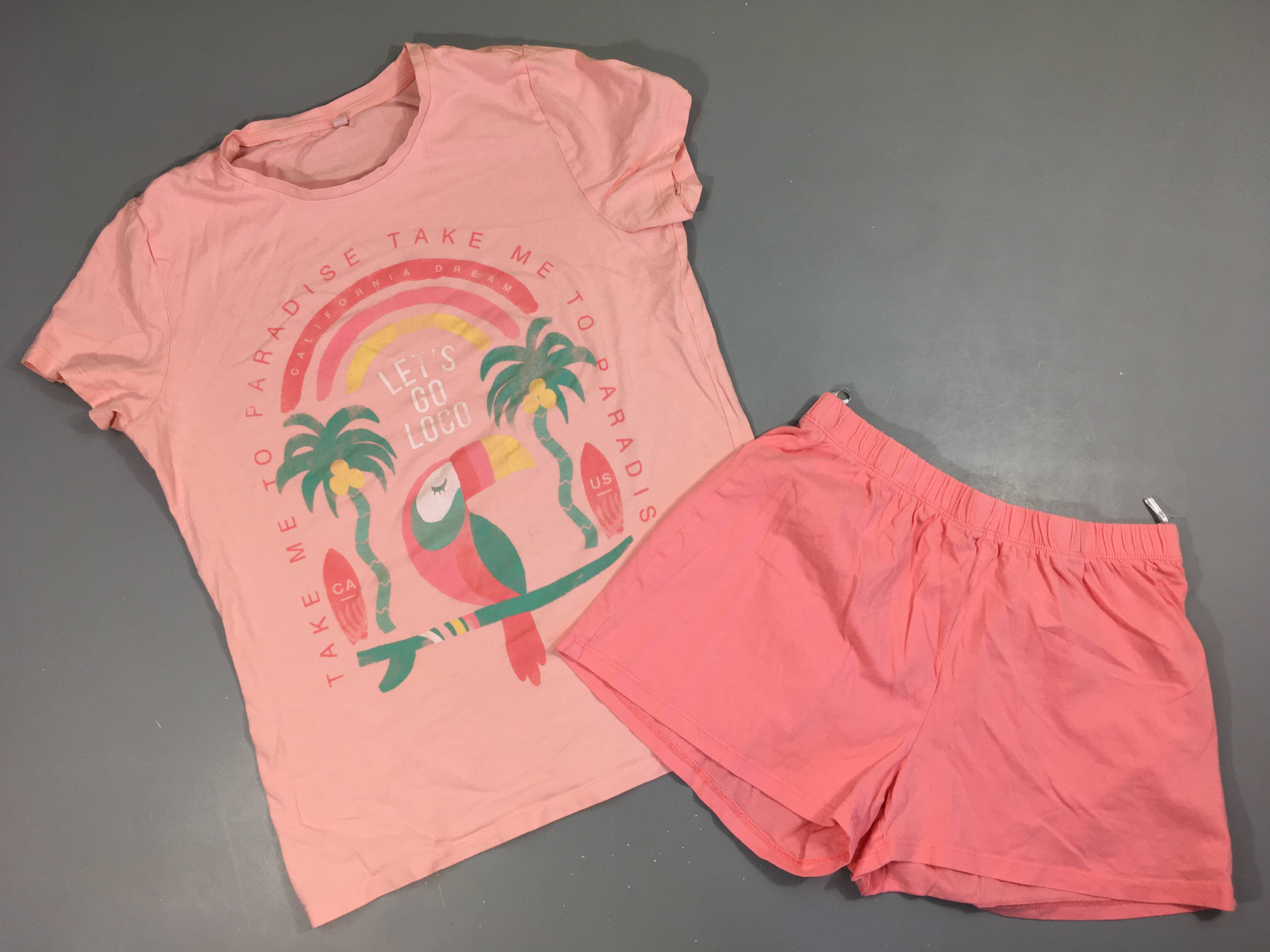 Pyjashort 2pcs jersey rose palmiers