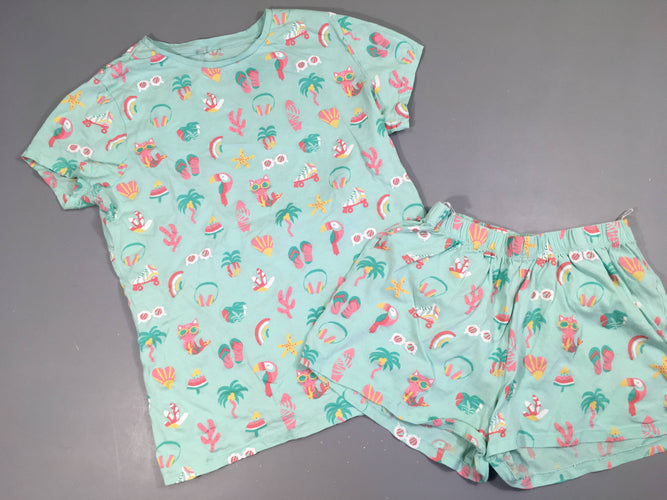 Pyjashort 2pcs jersey menthe peroquet palmier, moins cher chez Petit Kiwi