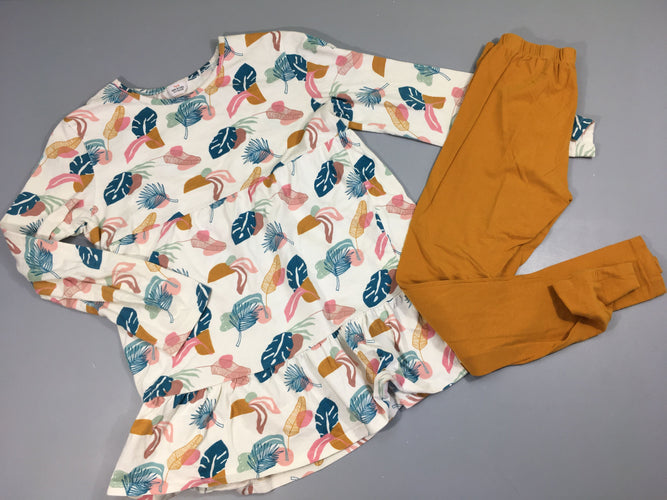 Pyjama 2pcs jersey blanc-moutarde feuilles, moins cher chez Petit Kiwi