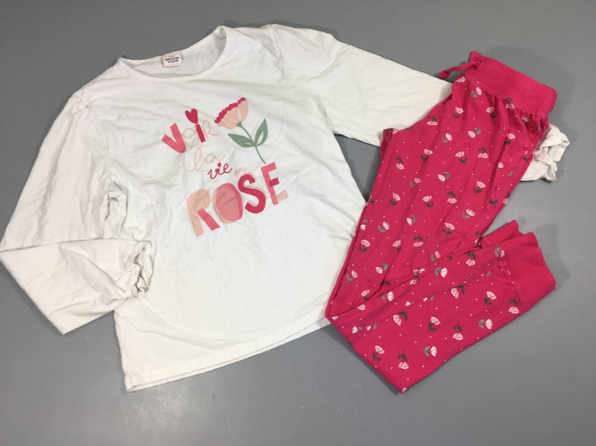 Pyjama 2pcs jersey blanc-rose Voir la vie en rose, moins cher chez Petit Kiwi