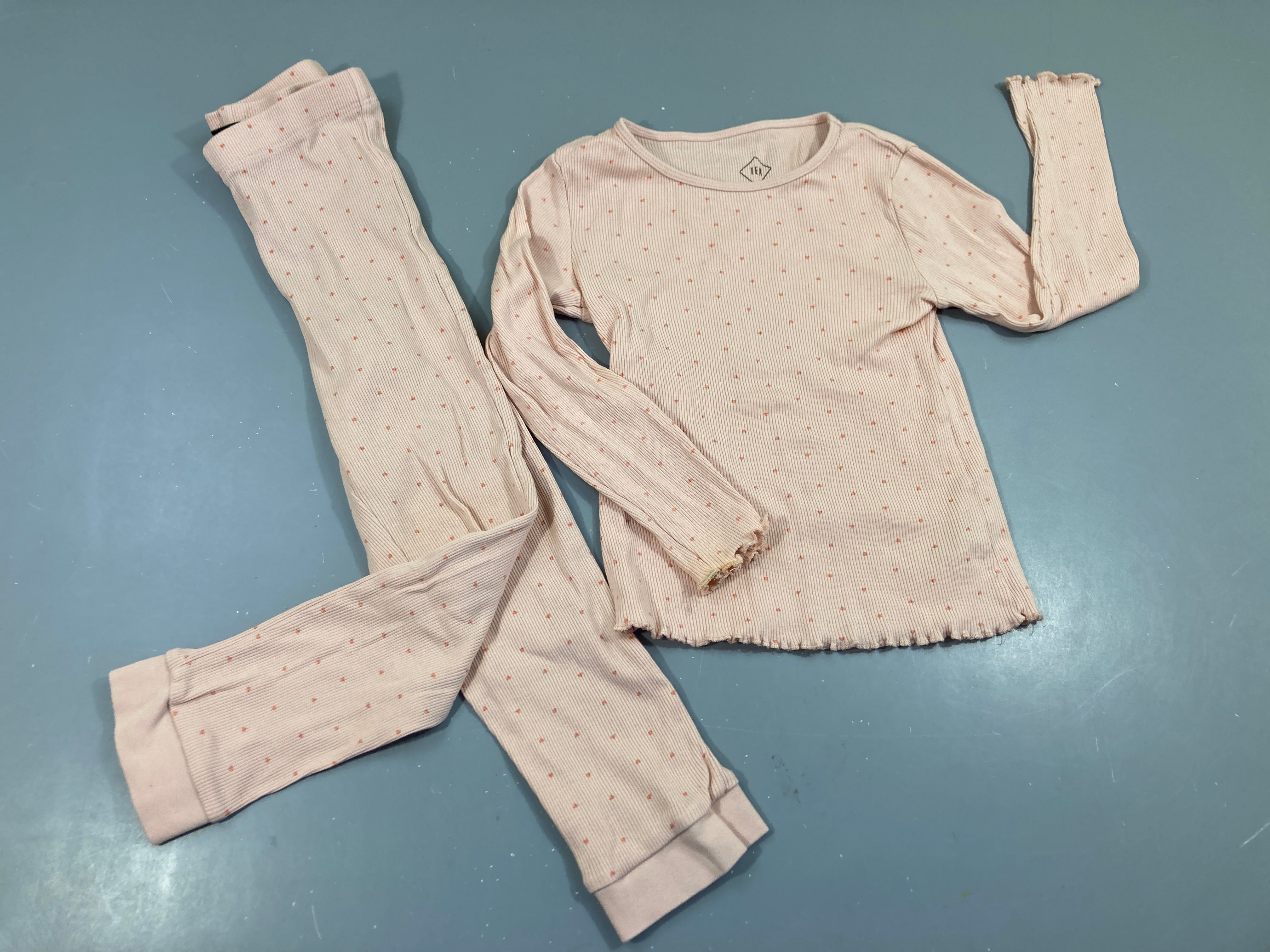 Pyjama 2pcs jersey côtes rose coeurs