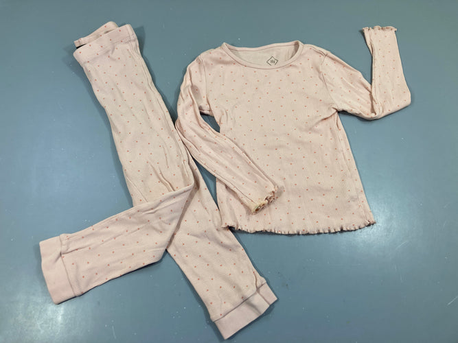Pyjama 2pcs jersey côtes rose coeurs, moins cher chez Petit Kiwi