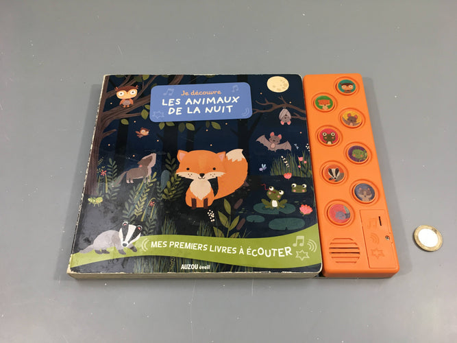 Je découvre les animaux de la nuit, livre sonore, couverture un peu usée, moins cher chez Petit Kiwi