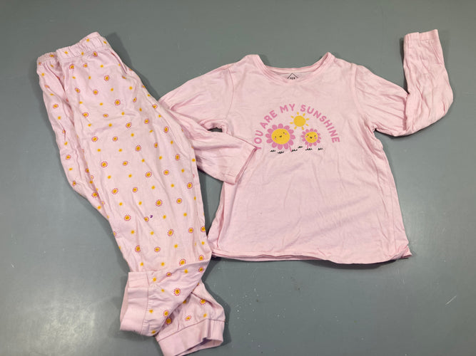 Pyjama 2pcs jersey rose fleurs, un peu bouloché, moins cher chez Petit Kiwi