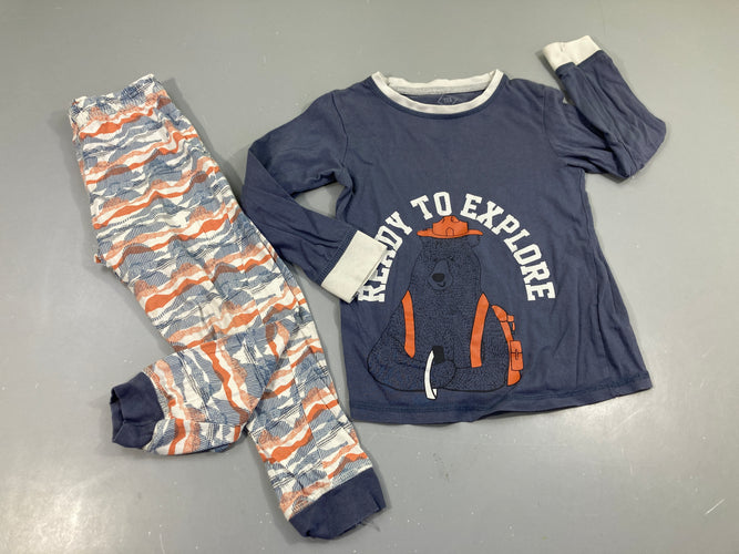 Pyjama 2pcs jersey bleu ours, bouloché, moins cher chez Petit Kiwi