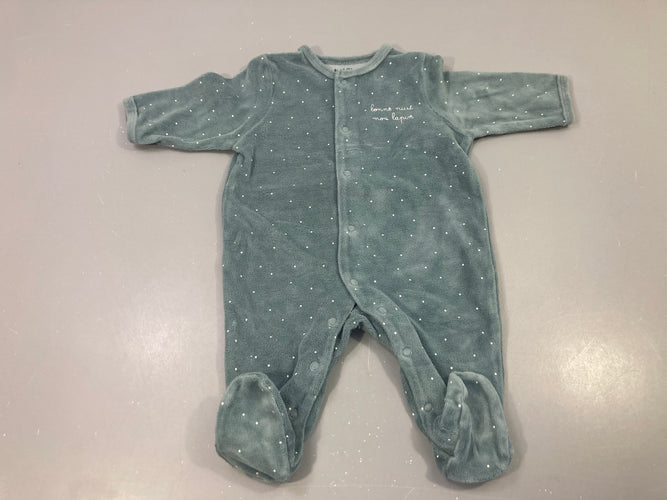 Pyjama velours vert sauge pois bonne nuit mon lapin, moins cher chez Petit Kiwi