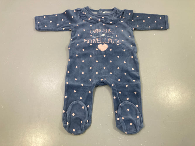 Pyjama velours bleu pois roses capricieuse merveilleuse, moins cher chez Petit Kiwi