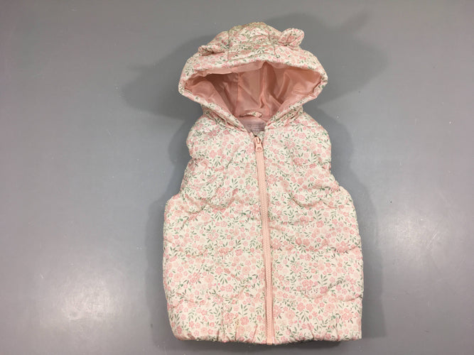 Bodywarmer zippé à capuche blanc fleuri, moins cher chez Petit Kiwi