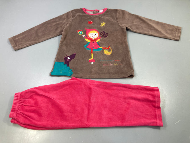 Pyjama 2pcs velours taupe chaperon rouge, moins cher chez Petit Kiwi